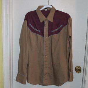 Vintage Levi's Men's Tan/Purple/Lt Blue Pearl Snap Buttons Long Sleeve Shirt